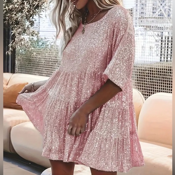 New Woman’s Size 2X (16) Pink Sequin Dress - Picture 2 of 16